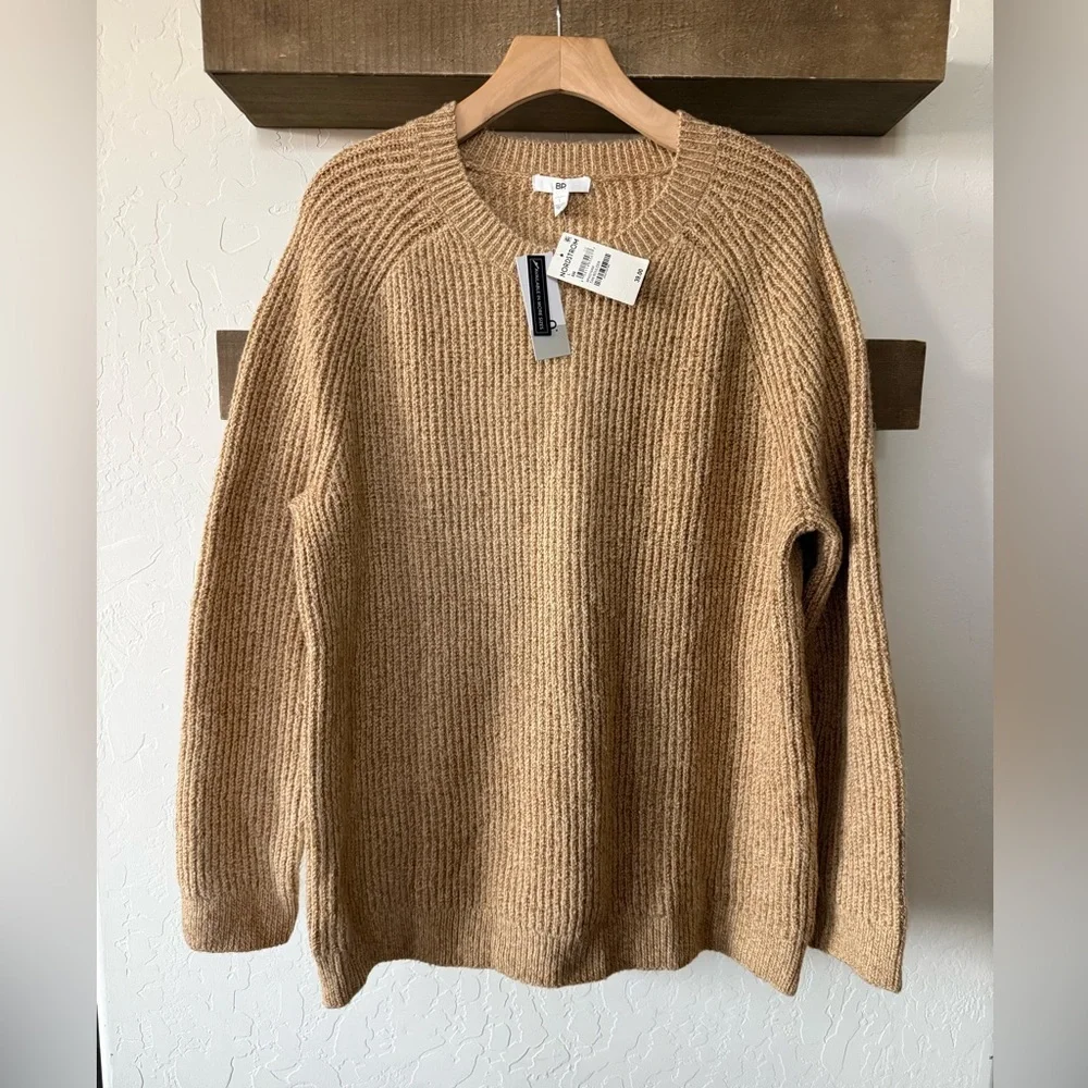 BP|Nordstrom Women’s neutral Tan knit Crewneck Sweater,NWT•••Large,winter staple - Picture 1 of 11